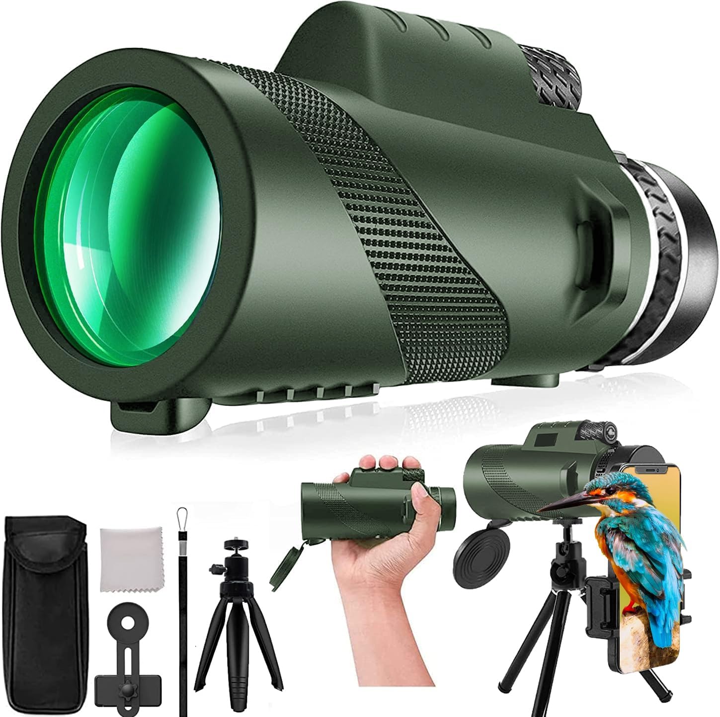 80x100 HD Monocular Telescope with Smartphone - High Power Monocular with Adapter Lightweight BAK-4 Prism  FMC Lens Monoculars for Bird Watching Stargazing Hunting Camping Hiking Travel