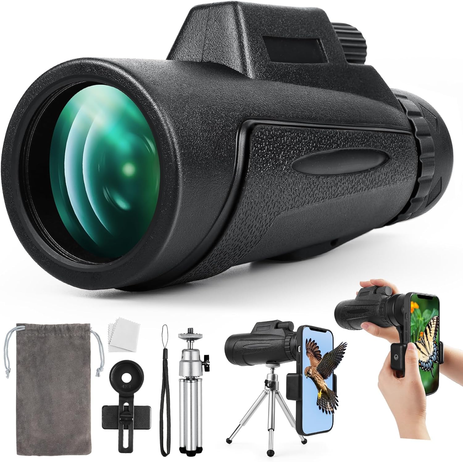 12x50 HD Monocular Telescope for Smartphone, Monoculars for Adults High Powered with Bak4 Prism and Fmc Lens, Low Night Vision for Bird Watching/Hunting/Wildlife/Hiking/Traveling - Space Black